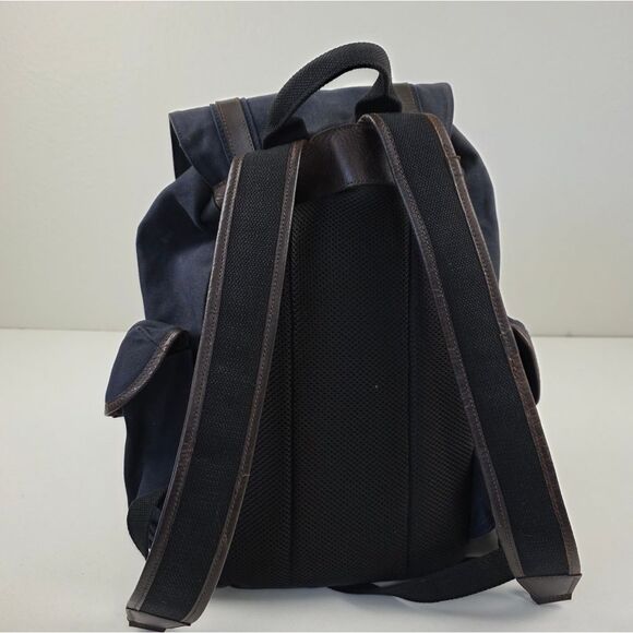 Racing Green British Style Navy Canvas Backpack Leather Trim 17"x12"x6" - Picture 4 of 11